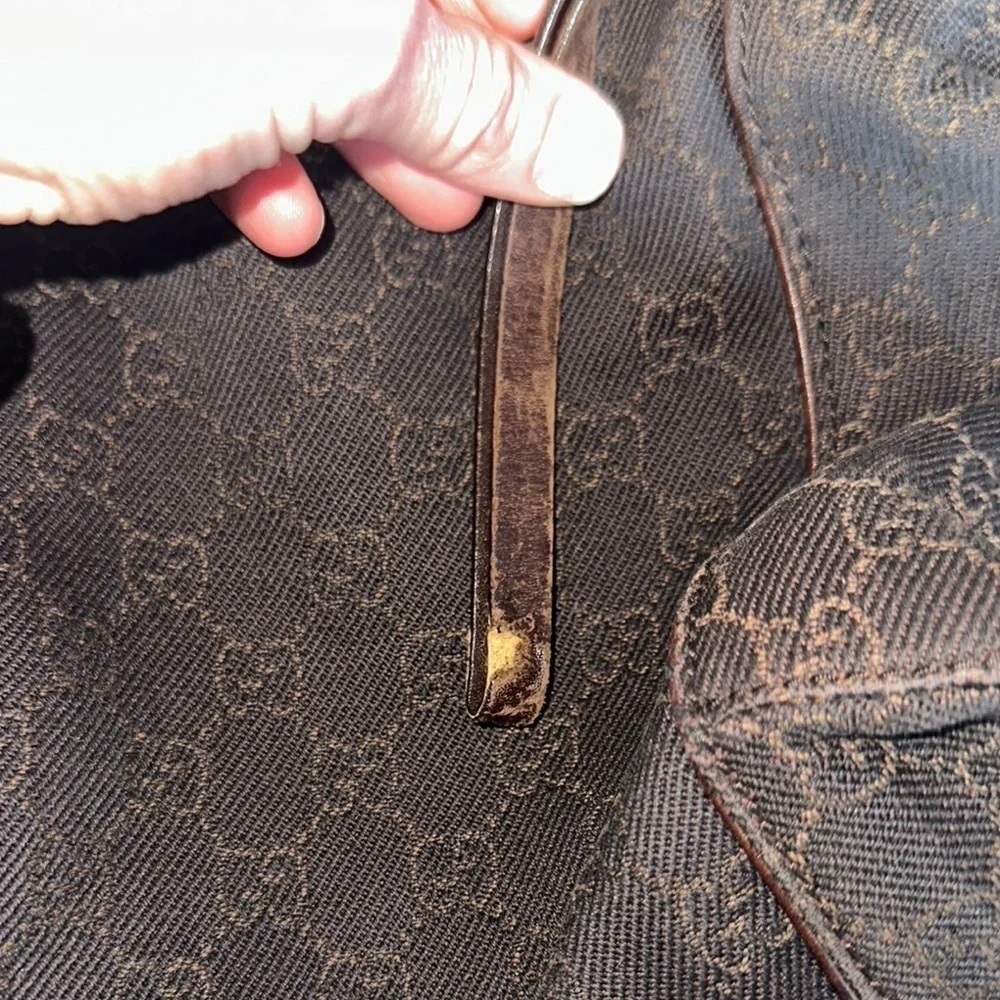 Gucci GG Vintage Canvas Zippered Hobo Bag Black Brown